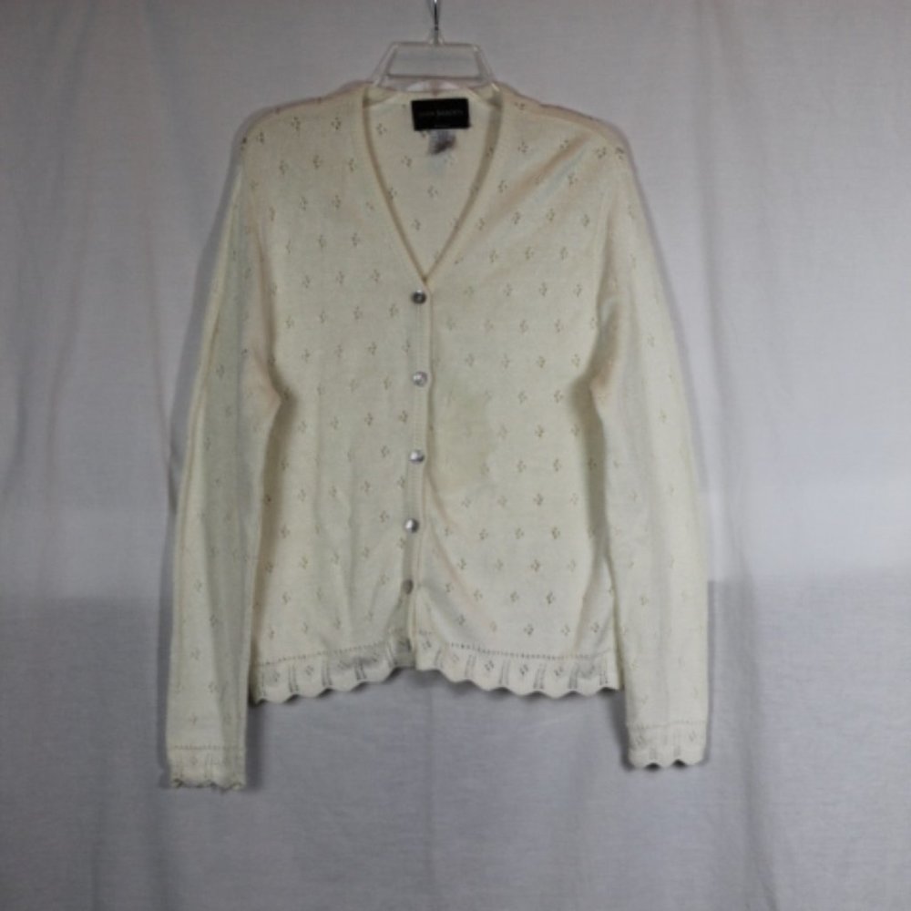 John Roberts White Women's Cardigan Sweater Eyelet Pattern 16W 007
